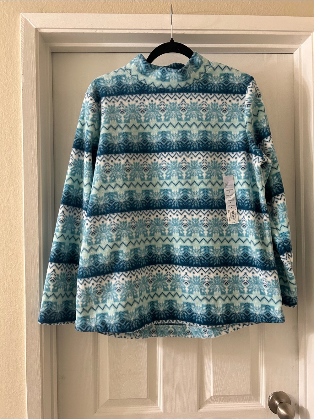 croft & barrow Blue and Aqua Fair Isle Fleece Turtleneck Sweater